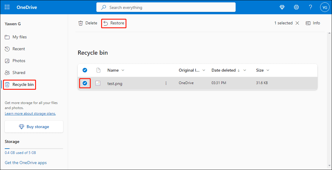 onedrive recycle bin 1
