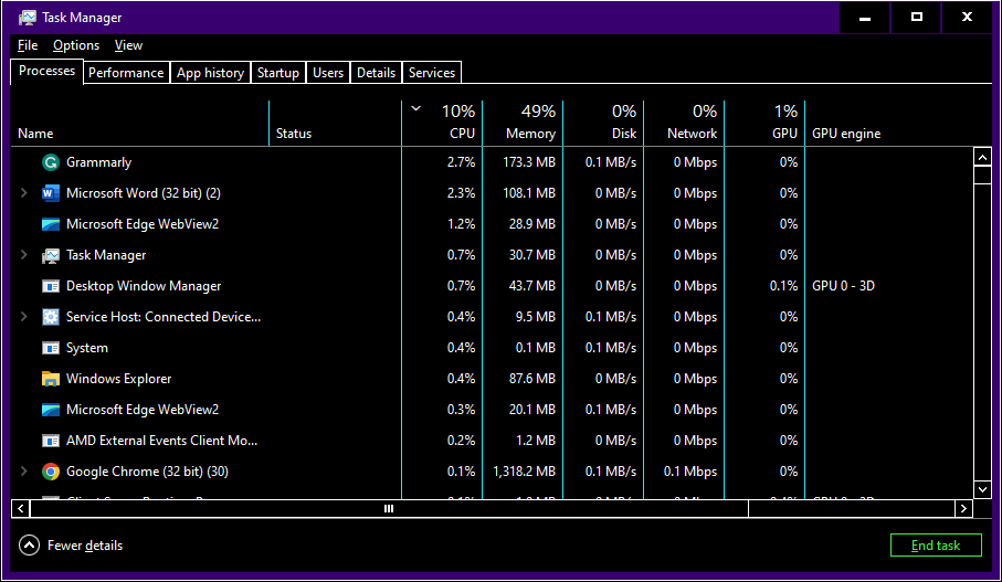 task manager dark mode not working 1