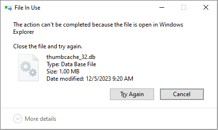 unable to delete thumbs db 1