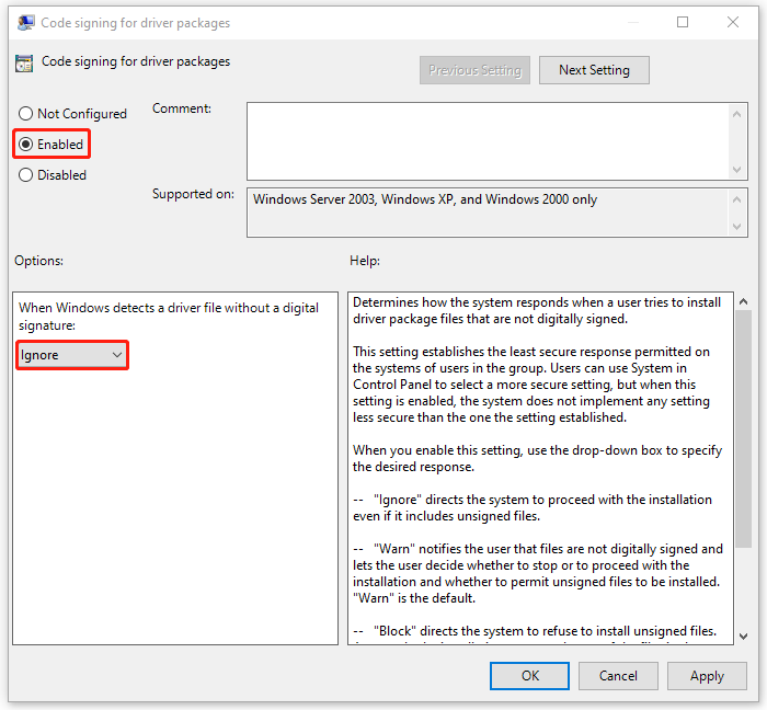 windows requires a digitally signed driver error 1