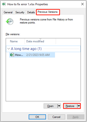how to restore previous version of an excel file 1