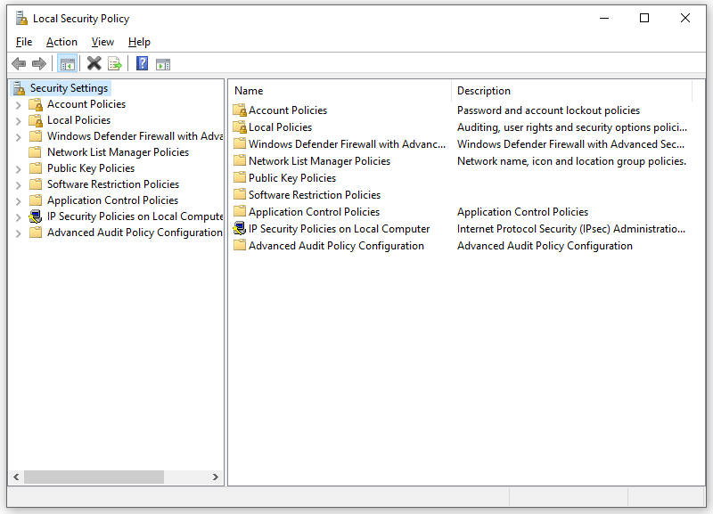 local security policy missing 1