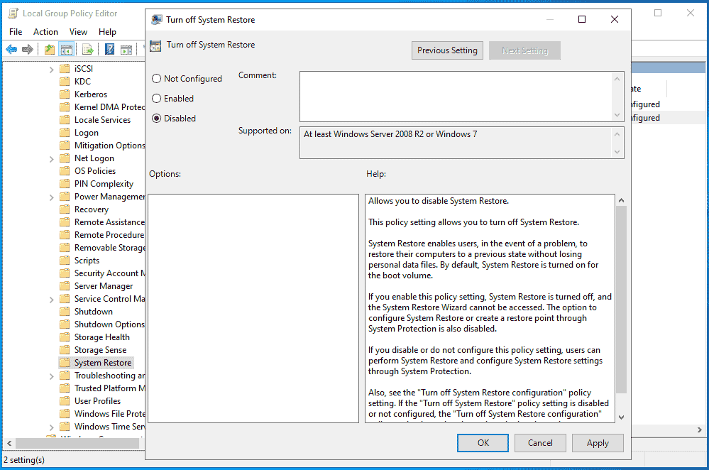 create restore point windows server 1