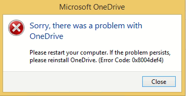 onedriev error code 0x8004def4 1