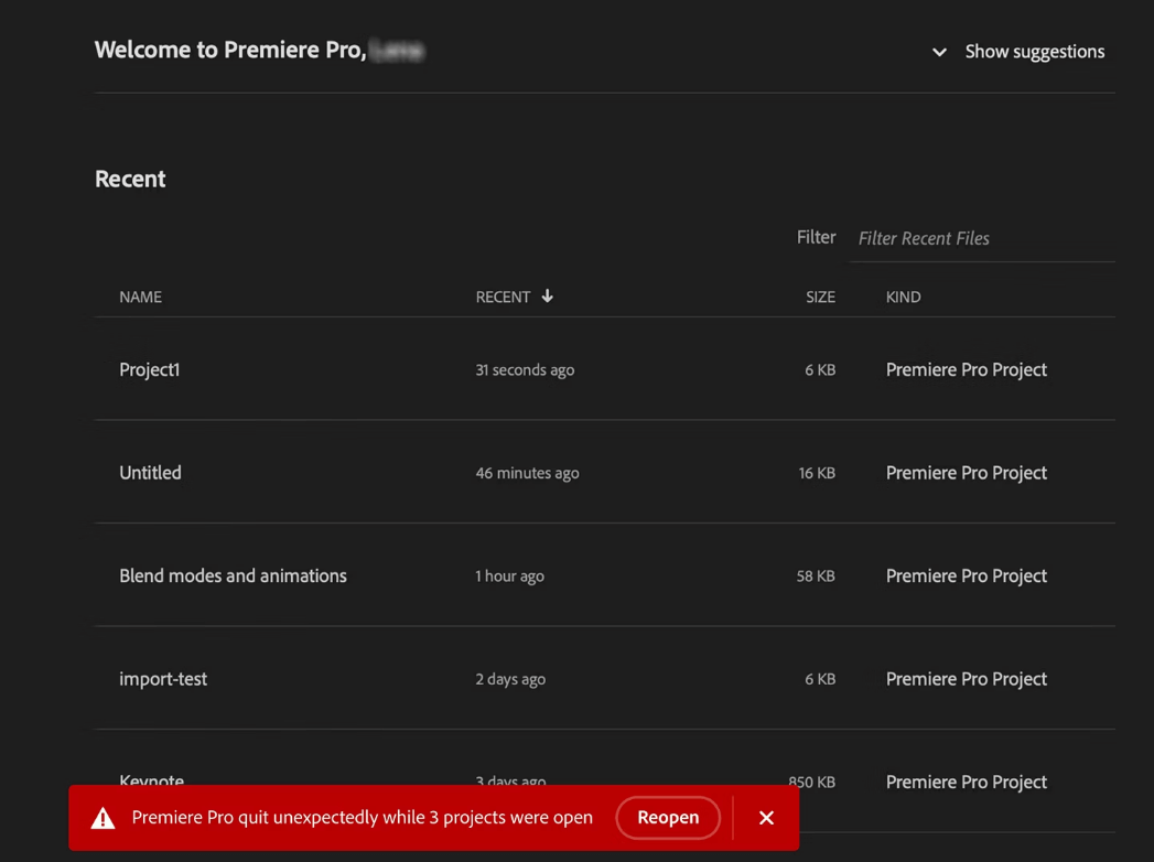 recover unsaved projects in premiere pro 1