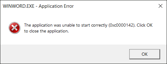 microsoft office application error 0xc0000142 1