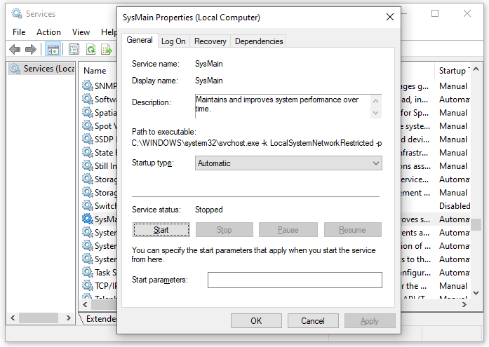 unable to find superfetch in services 1
