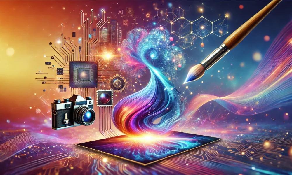 DALL·E 2024 11 28 15.25.06 A futuristic and vibrant representation of AI innovation in image generation featuring abstract and dynamic visuals like neural network patterns glo