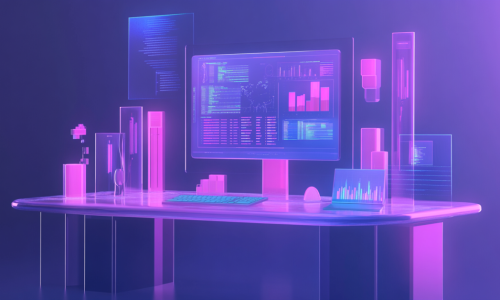 alex mc9997 A futuristic desk with AI powered tools generatin 84ee8d97 3e2e 470e 9a09 b7d17811e2bf 0