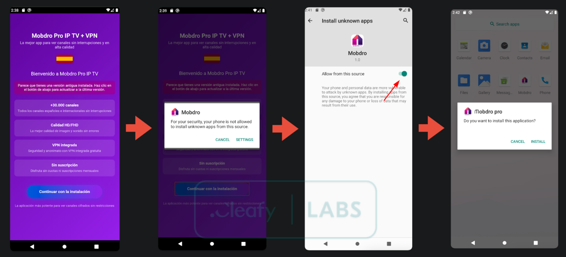 Aplikasi VPN Gratis Palsu Klopatra dengan tampilan instalasi palsu