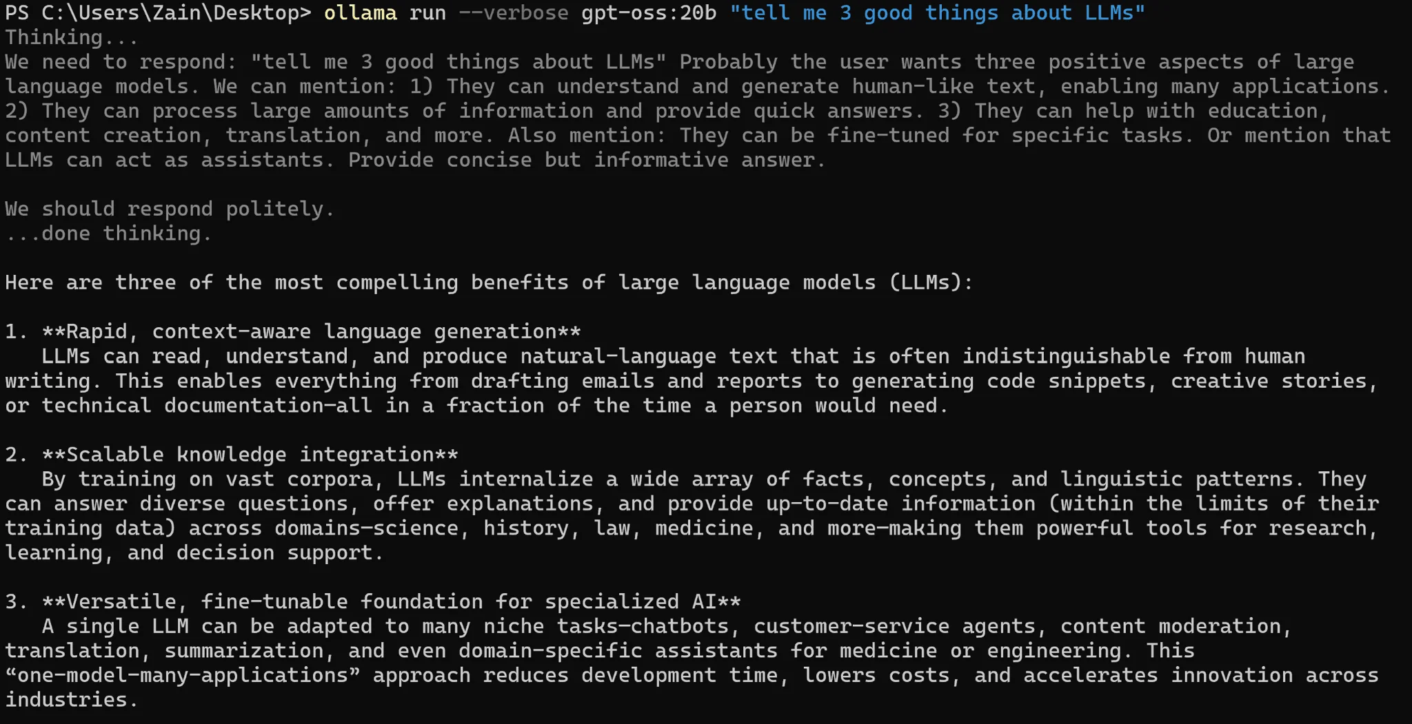 Ollama di Command Line Interface dengan Token Rate