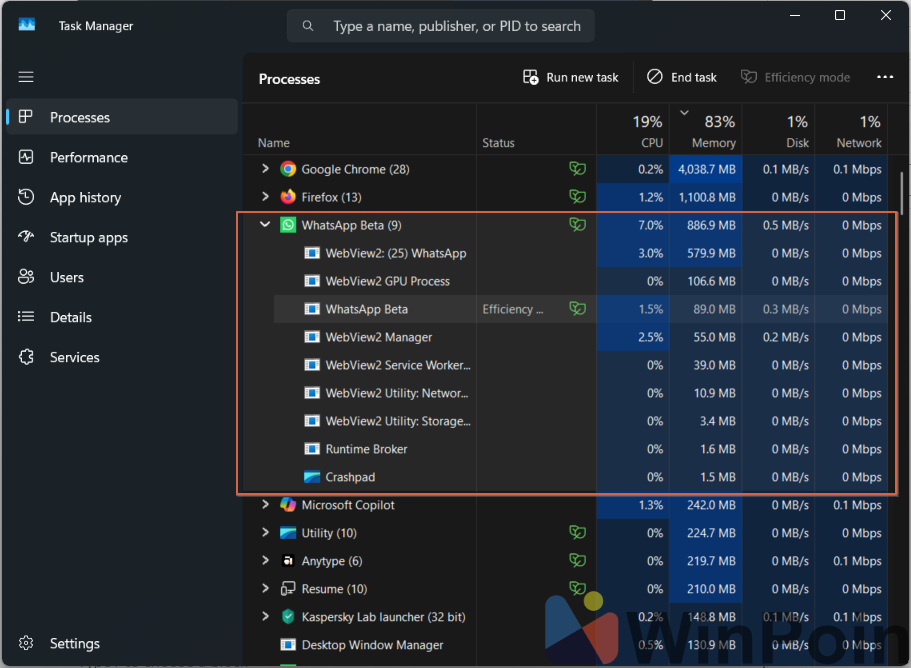 Tampilan aplikasi WhatsApp di Windows yang menjadi PWA