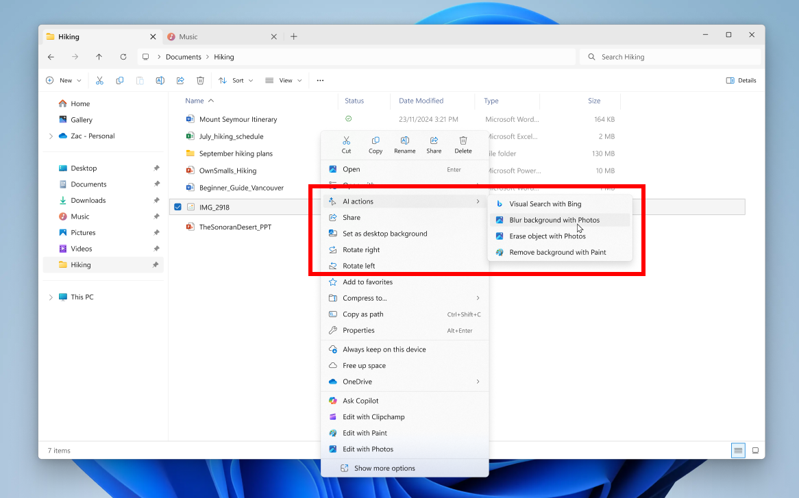 Menu konteks File Explorer dengan opsi AI Action di Windows 11