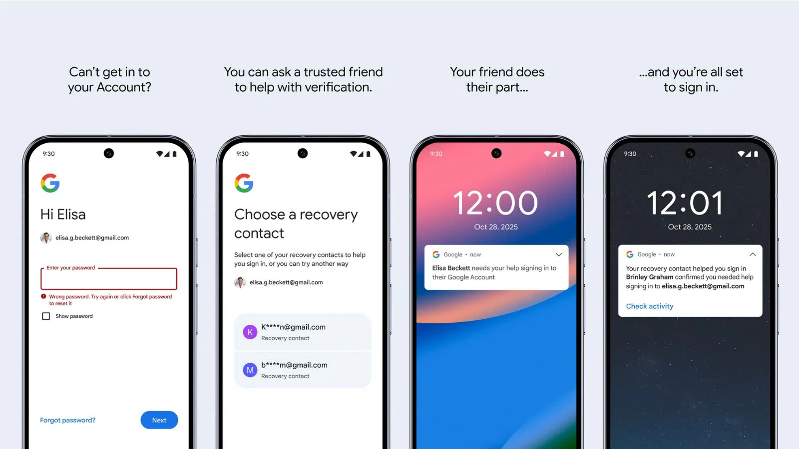 Antarmuka Fitur Recovery Contacts Google untuk menambahkan kontak pemulihan