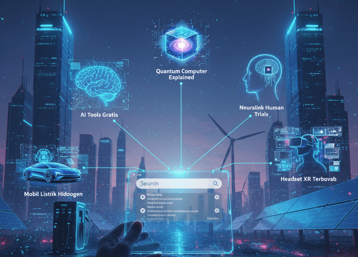 Teknologi Paling Dicari 2025 - Menguak Tren Revolusioner Masa Depan 2 Ilustrasi komputasi dan jaringan teknologi global yang dicari 2025