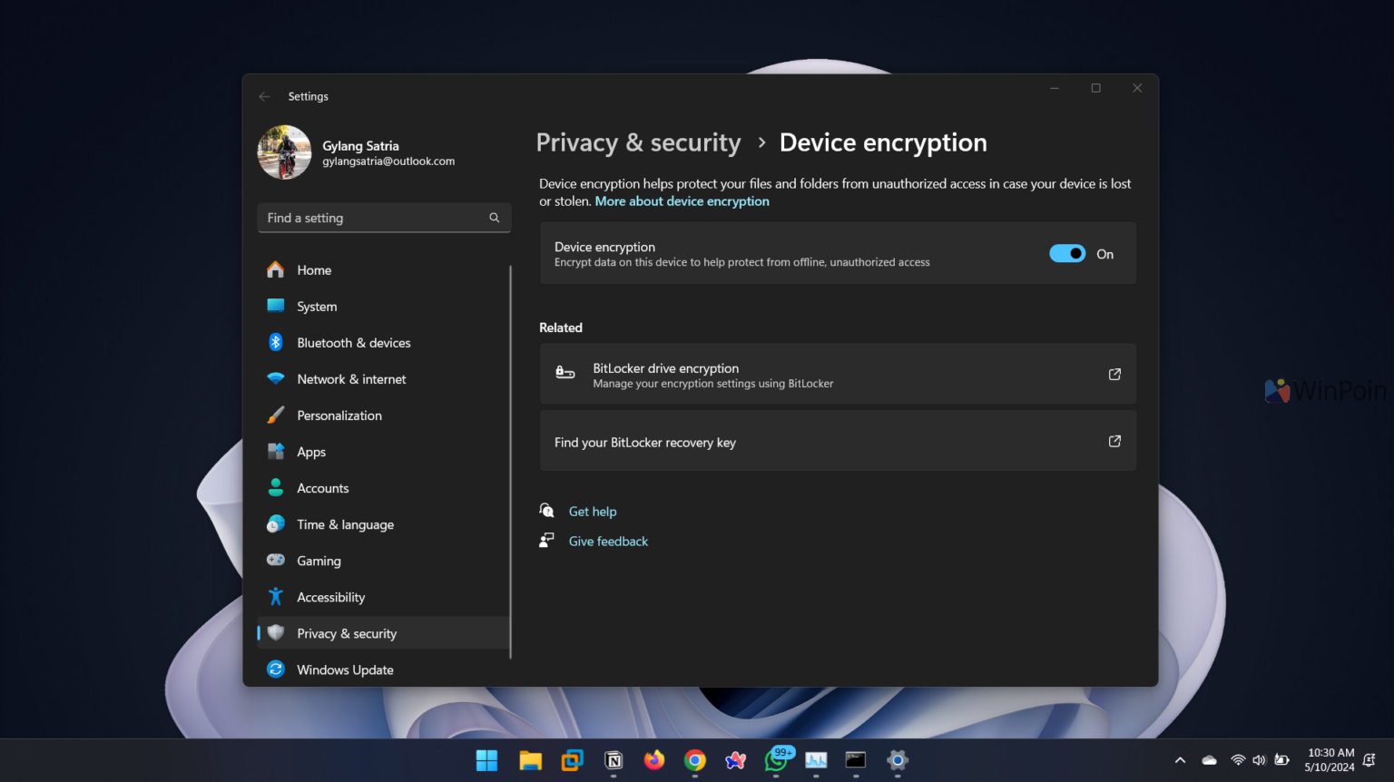 Pengaturan Device Encryption di Windows 11