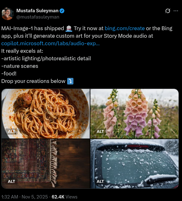 Antarmuka Bing Copilot yang menunjukkan fitur MAI-Image-1