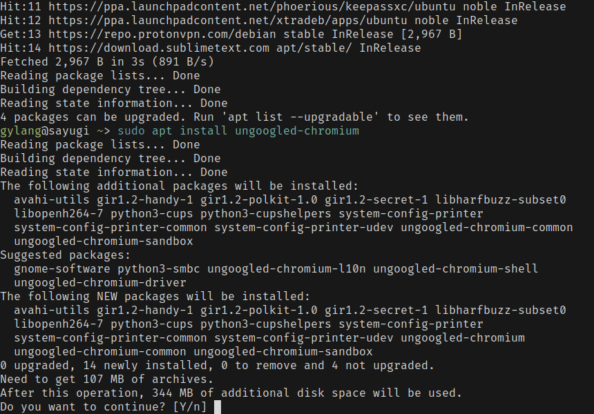 Konfirmasi Instalasi Ungoogled Chromium Browser di Linux via Terminal