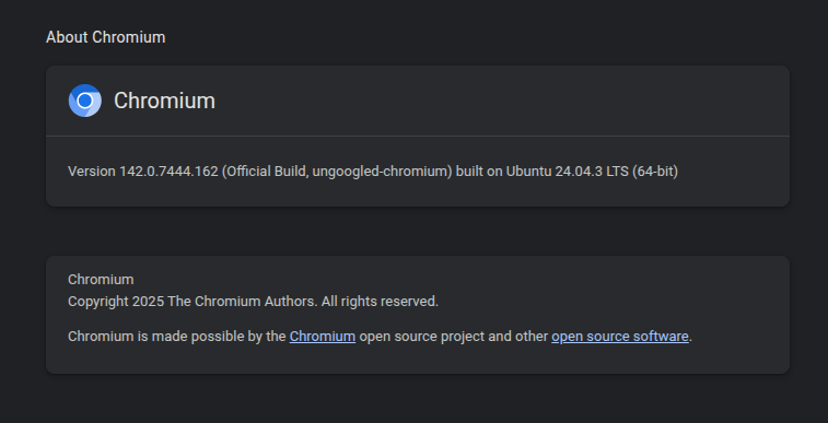 Antarmuka Ungoogled Chromium versi 142