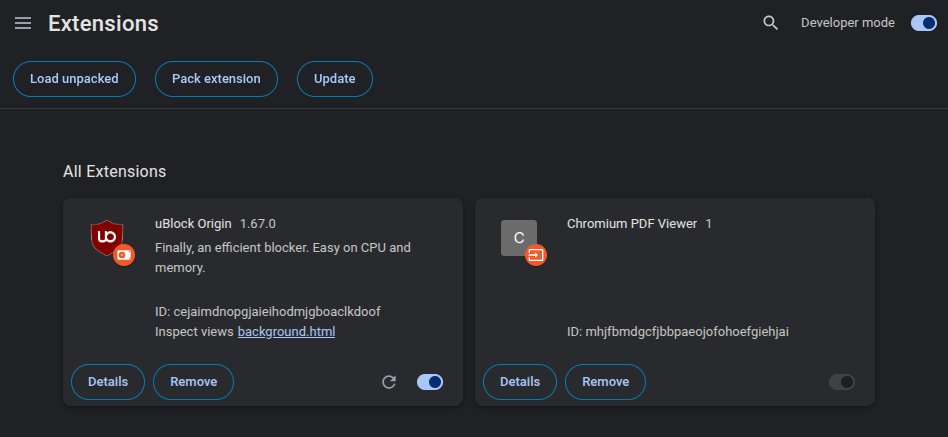 Konfirmasi instalasi uBlock Origin MV2 berhasil di Ungoogled Chromium
